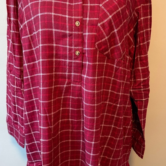 Time & Tru Red Plaid Long Sleeve Soft  Flannel Babydoll Dress Wine Punch NWT XL - Picture 3 of 10
